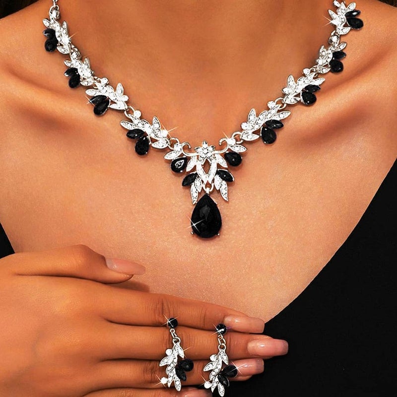 Brishow Green Necklace and Earring Set Rhinestone Formal Wedding Jewelry Sets for Women - Image 3